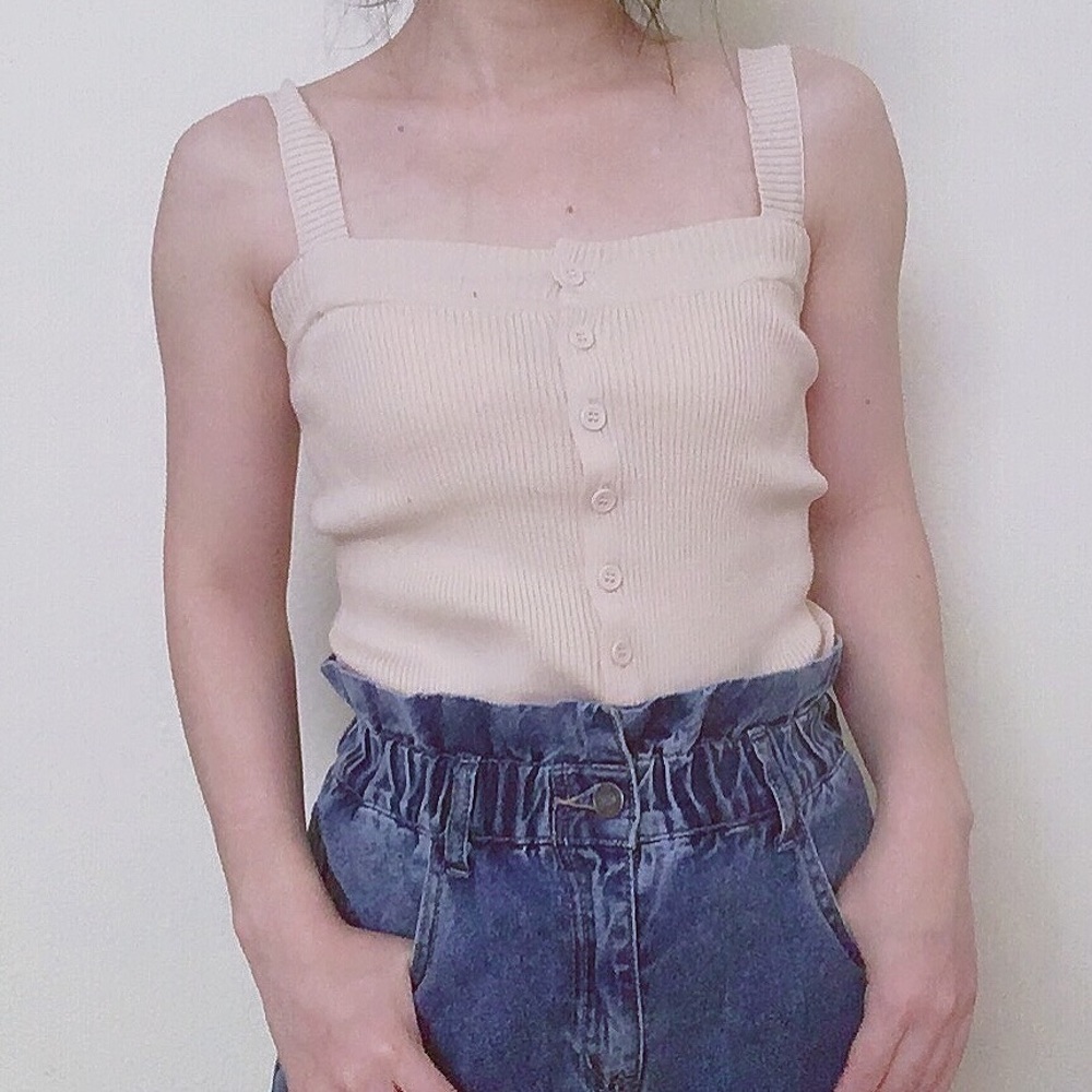 Ribbed Button-down tank top in natural
